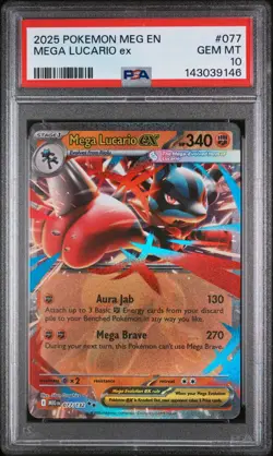 2025 POKEMON MEG EN-MEGA EVOLUTION #077 MEGA LUCARIO EX PSA 10 - Image 1