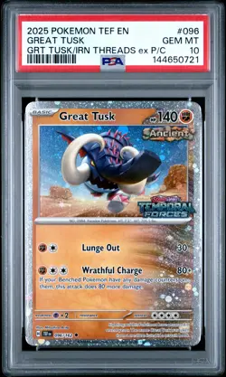 2025 POKEMON TEF EN-TEMPORAL FORCES #096 GREAT TUSK PSA 10 - Image 1