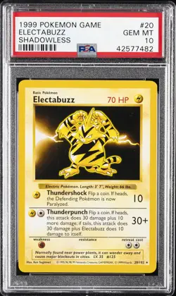 1999 POKEMON BASE SET SHADOWLESS #20 ELECTABUZZ PSA 10 - Image 1