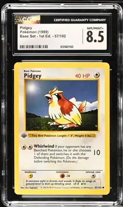 CGC 8.5 NM/MINT+ Pidgey 57/102 1st Edition Shadowless Base Set Pokemon Card - Image 1