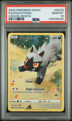 2023 POKEMON SWORD & SHIELD CROWN ZENITH #GG33 FULL ART/POOCHYENA PSA 10 - Image 1