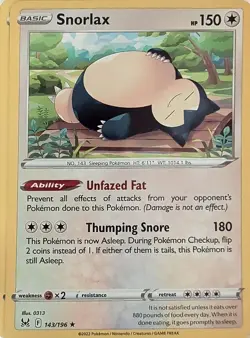Snorlax 143/196 Holo Rare Lost Origin Pokemon Holo Near Mint - Image 1