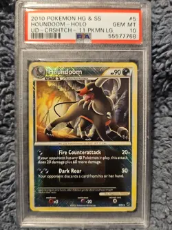 PSA 10 GEM MINT Houndoom 5/90 (HGSS Undaunted) Crosshatch Holo Pokemon Card - Image 1