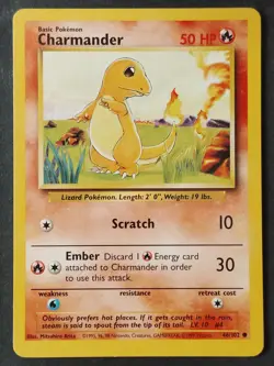 Charmander 046/102 Vintage Base Set Regular, WOTC Pokemon 1999 (MP-LP) - Image 1