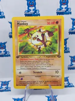 Mankey Pokemon 55/64 - Jungle - 1st Edition - LP - Image 1