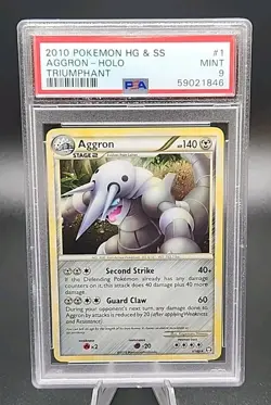 PSA 9 Mint Pokemon 2010 Aggron Heartgold Soulsilver Triumphant Holo Rare #1 - Image 1