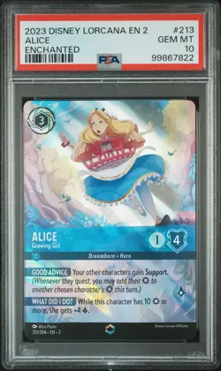 2023 DISNEY LORCANA EN 2-RISE OF THE FLOODBORN #213 ALICE - GROWING GIRL PSA 10 - Image 1