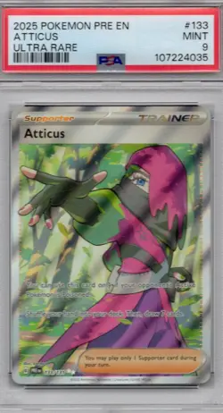 PSA Mint 9 2025 Pokemon Prismatic Evolutions Atticus 133 Ultra Rare - Image 1