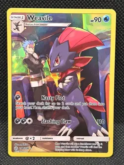 Weavile Secret 238/236 Sun & Moon Cosmic Eclipse Holo 2019 Pokemon Card Full Art - Image 1