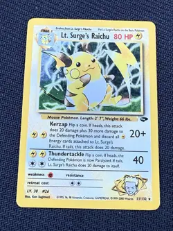 Pokemon TCG Card English Gym Challenge Lt. Surge's Raichu 11/132 Holo Rare 2000 - Image 1