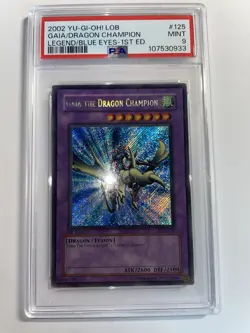 YuGiOh Gaia the Dragon Champion LOB-125 Glossy Secret Rare 1st Edition PSA 9 - Image 1
