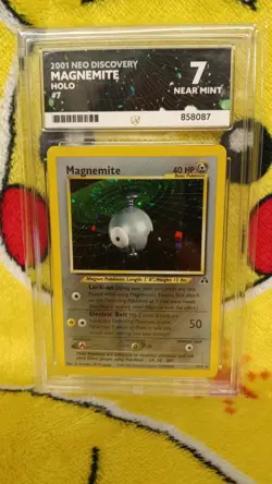 Pokemon Neo Discovery Magnemite Holo 7/75 Ace Graded 7 Near Mint Swirl - Image 1