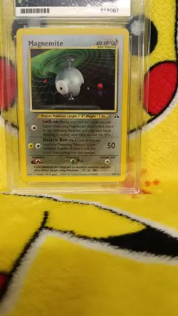 Pokemon Neo Discovery Magnemite Holo 7/75 Ace Graded 7 Near Mint Swirl - Image 2