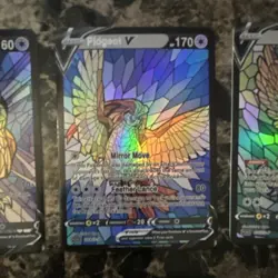 Stained Glass fan art Pokemon TCG Pidgey V, Pidgeotto V, Pidgeot V Foil Card Lot - Image 3