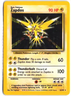Zapdos 16/102 Holo Holo Rare Base Set Unlimited Pokemon - Image 1
