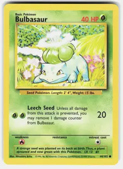 POKEMON BULBASAUR 44 BASE SET UNLIMITED MP - Image 1