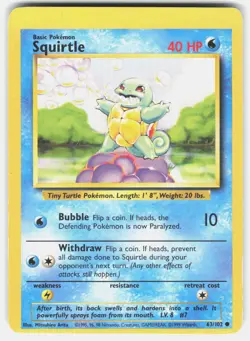 POKEMON SQUIRTLE 63 BASE SET UNLIMITED HP - Image 1