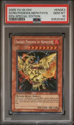 PSA 10 Yu-Gi-Oh! 2005 Sacred Phoenix of Nephthys EEN-ENSE3 Secret Rare [PSA] - Image 1