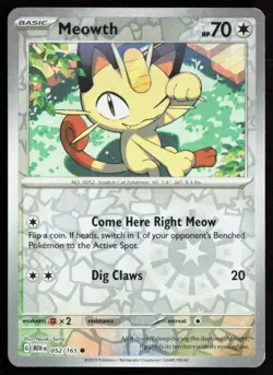 Meowth 052/165 Reverse Holo Common 151 Pokemon Reverse Holo Near Mint - Image 1