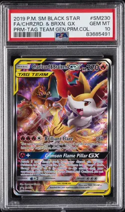2019 POKEMON SM BLACK STAR PROMO #SM230 FULL ART/CHARIZARD & BRAIXEN GX PSA 10 - Image 1