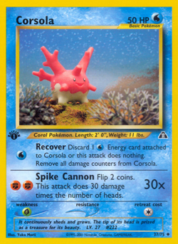 Corsola 37/75 Uncommon Neo Discovery Pokemon Unlimited Moderately Played - Image 1