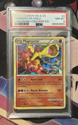 PSA 8 NM-MT Pokemon Magmortar Unleashed Cracked Iced Holo 2/95 Pop 9 Pop+ 2 - Image 1