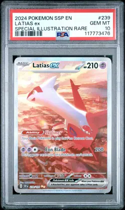 2024 POKEMON SSP EN-SURGING SPARKS SPECIAL ILLUSTRATION RARE LATIAS EX PSA 10 - Image 1