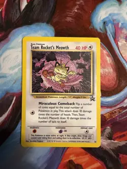 Team Rocket's Meowth Black Star Promo Pokemon Card #18 DAMAGED Please Read - Image 1