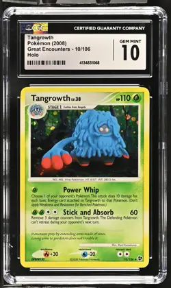 CGC 10 GEM MINT Tangrowth 10/106 Holo 2008 Great Encounters Pokemon Card - Image 1