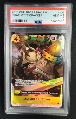 PSA 10 Charlotte Cracker OP03-108 (PRB01 Reprint) One Piece TCG Graded Card - Image 1