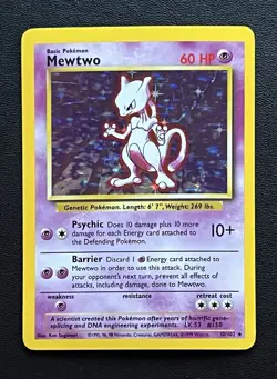 Pokemon TCG Base Set Mewtwo Holo Card 10/102 Vintage Rare LP Unlimited 1999 - Image 1