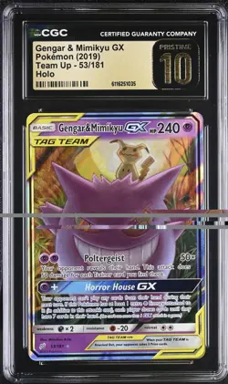 💎 Pokemon Gengar & Mimikyu GX #53 Team Up GRADE 10 PRISTINE GOLD LABEL!💨 - Image 1