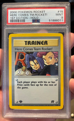 2000 POKEMON ROCKET 1ST ED #15 HERE COMES TEAM ROCKET!-HOLO PSA 9 - Image 1