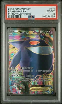 2014 POKEMON XY PHANTOM FORCES #114 FULL ART/GENGAR EX PSA 6 (POSSIBLE PSA 7) - Image 1