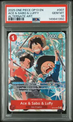 ONE PIECE OP13-007 CARRYING ON HIS WILL ACE & SABO & LUFFY ALT ART PSA 10 - Image 1