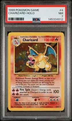 1999 POKEMON BASE SET UNLIMITED #4 CHARIZARD-HOLO PSA 7 - Image 1
