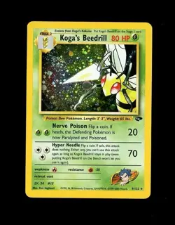 2000 Pokemon GYM CHALLENGE KOGAS BEEDRILL HOLO (SWIRL) 9/132 RARE! HP DMG POOR - Image 1