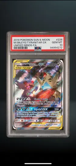 MEGA SABLEYE & TYRANITAR GX PSA 10 2019 POKEMON S & M UNIFIED MINDS #226/236 FA - Image 1