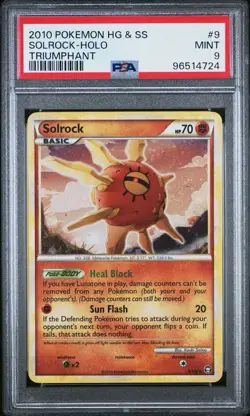 2010 Pokemon Heartgold & Soulsilver Triumphant 9 Solrock Holo PSA 9 Mint - Image 1