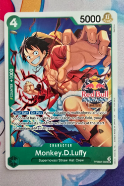 One Piece CCG Promo Monkey.D.Luffy (Red Bull Double Don!!) PRB02-005 - Image 1