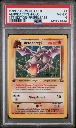 1999 POKEMON FOSSIL 1ST EDITION-PRERELEASE #1 AERODACTYL-HOLO PSA 4 - Image 1