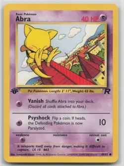 1st Edition Vintage Pokemon Card Abra Common Team Rocket 49/82 VLP - Image 1