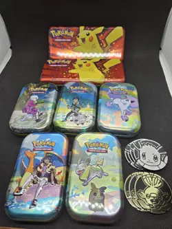 Pokemon Lot of 7 Empty Mini Tins Includes Art Card & Marker - Image 1