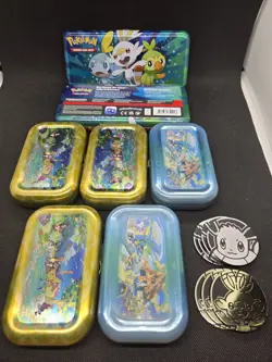Pokemon Lot of 7 Empty Mini Tins Includes Art Card & Marker - Image 2