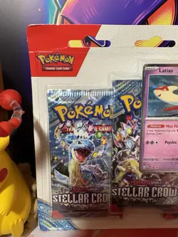 Pokemon TCG: Stellar Crown 3 Pack Blister - Latias Cosmos Holo - Factory Sealed - Image 2