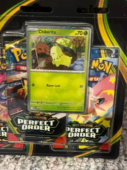 Pokemon TCG 3-Pack Blister (Chikorita) Perfect Order New Sealed - Image 2