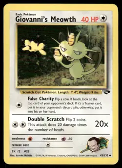 Pokemon Cards Giovanni's Meowth 43/132 Unlimited Gym Challenge WOTC Uncommon NM - Image 1