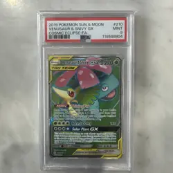 2019 POKEMON SUN & MOON COSMIC ECLIPSE #210 VENUSAUR & SNIVY GX FA PSA 9 - Image 1
