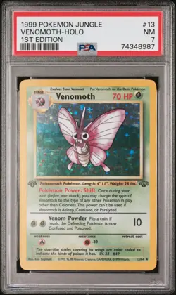 PSA 7 NM - Venomoth 13/64 - Pokemon Jungle 1st Edition Holo Rare - Image 1