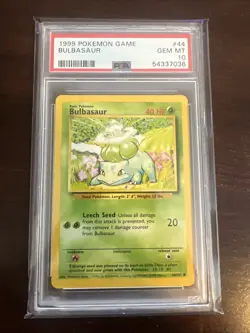 1999 Pokemon Base Set Unlimited #44 Bulbasaur Gem Mt PSA 10 - Image 1
